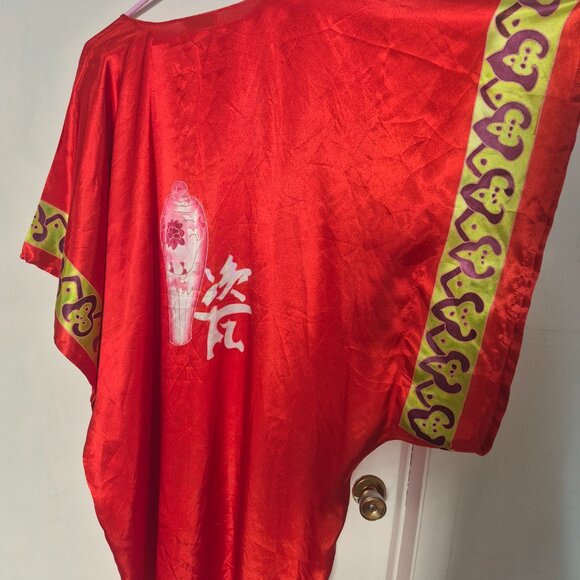 satin caftan dress with asian style patterns - Picture 3 of 3